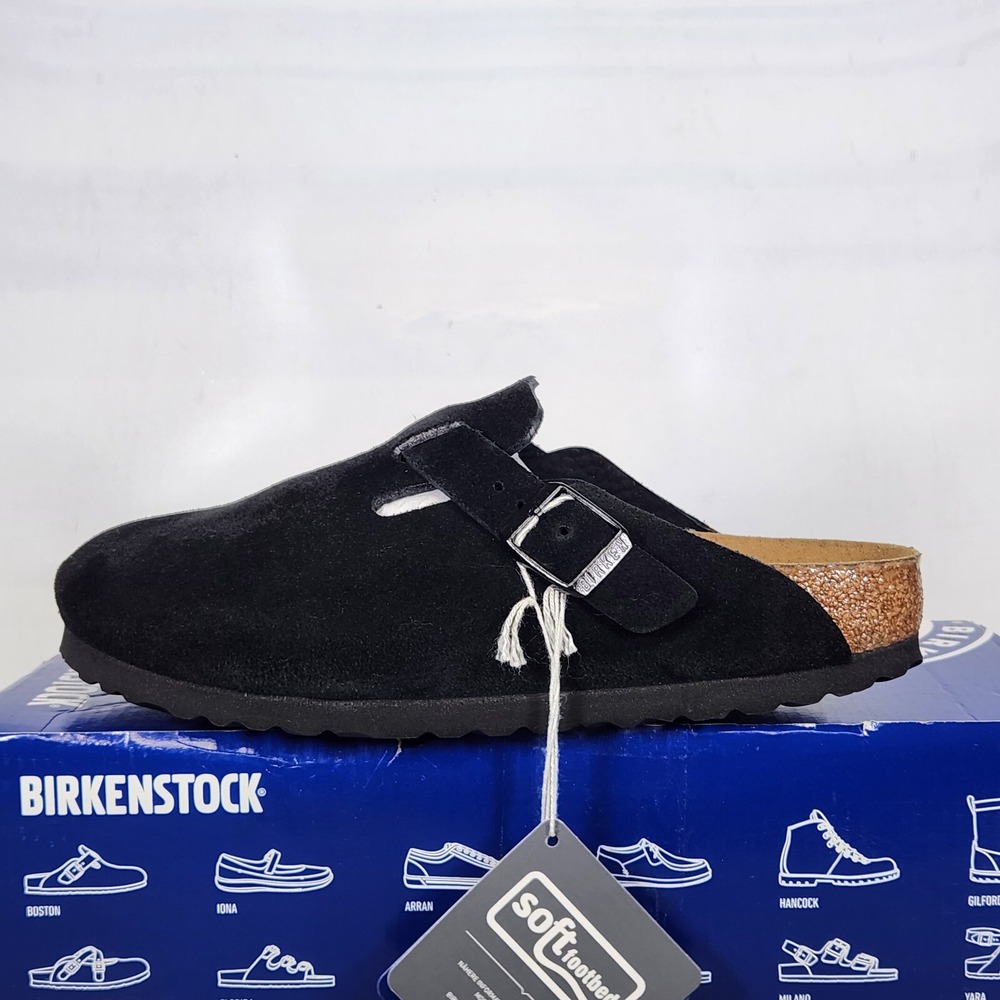 Birkenstock Boston Clog Women Size 7.0 Black Suede Soft Footbed NARROW
